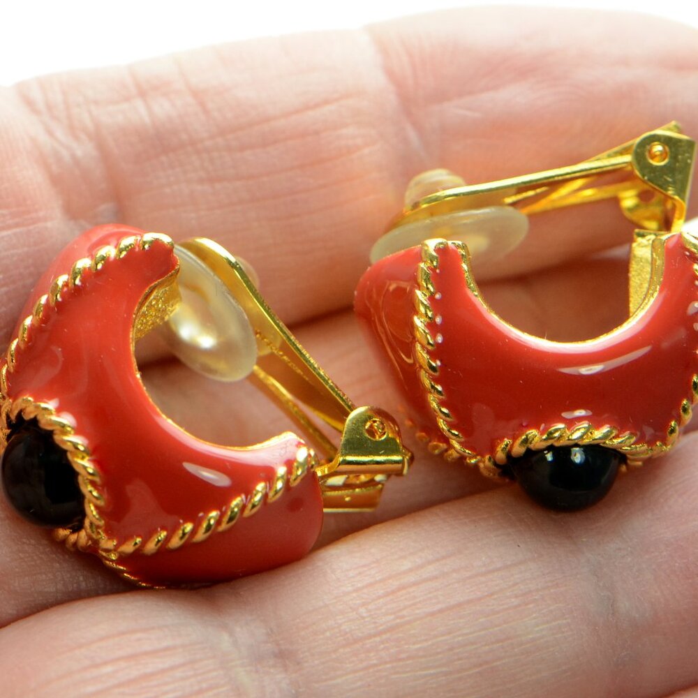 Kenneth Jay Lane Kjl Red & Black Enamel Clip-On E… - image 7